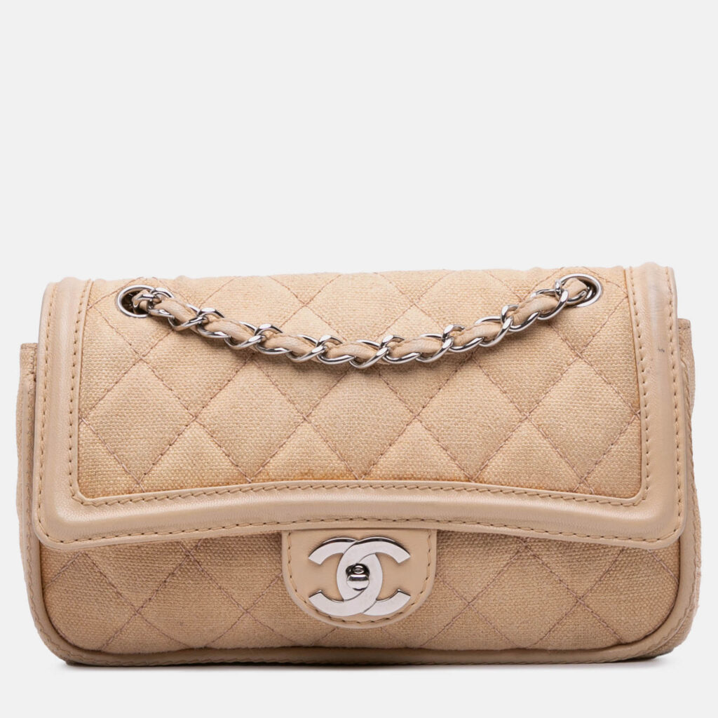 Chanel Medium Classic Lambskin Trimmed Canvas Line Double Flap Chanel Medium Classic Lambskin Trimmed Canvas Line Double Flap