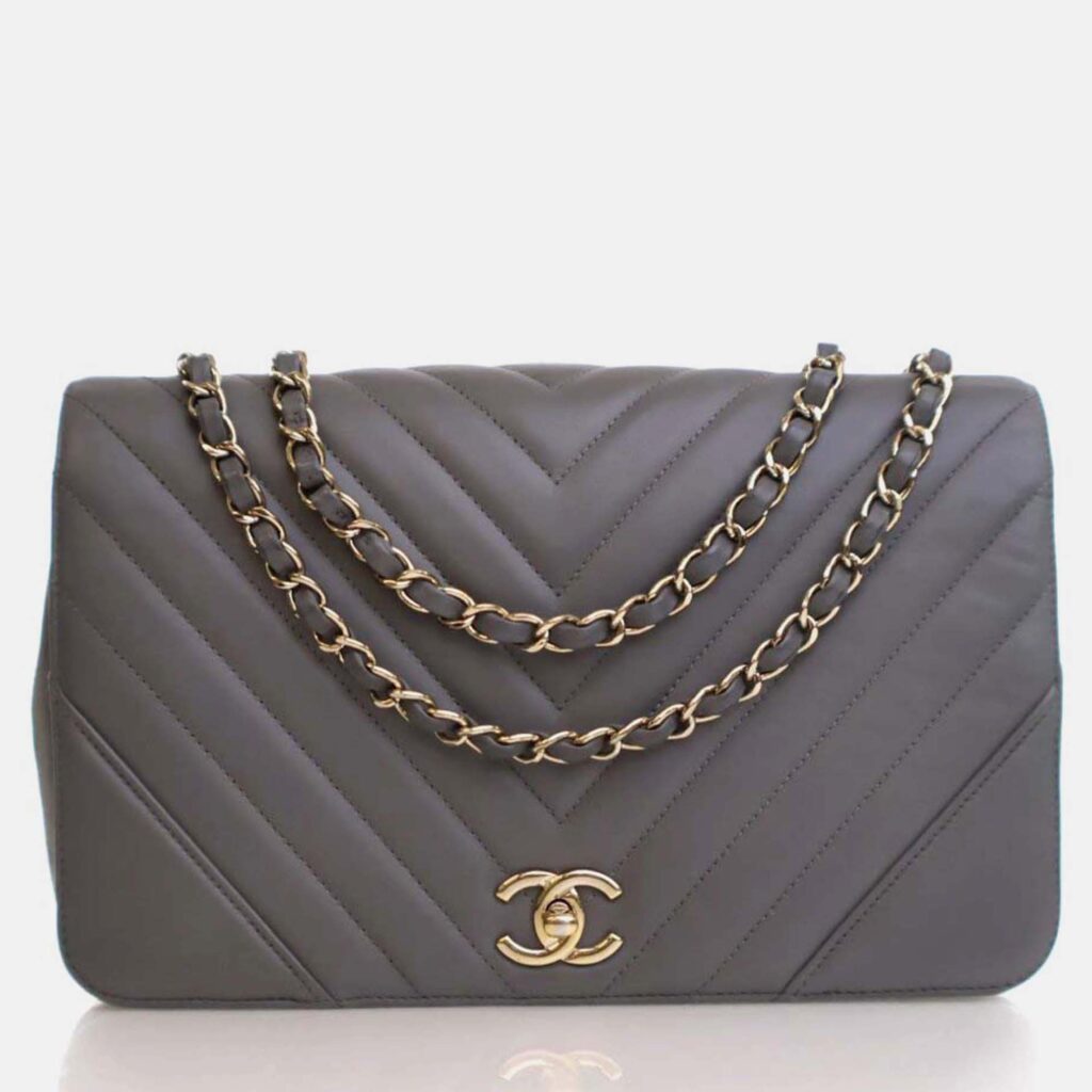 Chanel Statement Flap Large Grey Calfskin Shoulder Bag Chanel Statement Flap Large Grey Calfskin Shoulder Bag