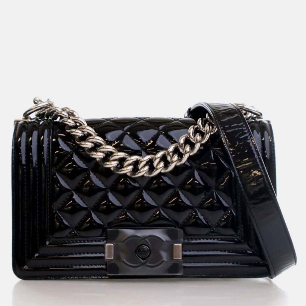 Chanel Boy Small Black Patent Leather Shoulder Bag Chanel Boy Small Black Patent Leather Shoulder Bag