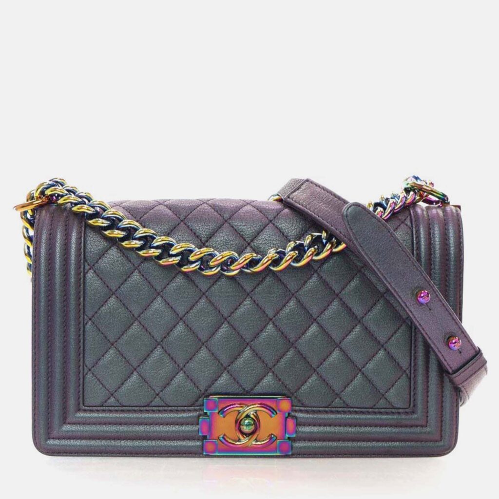 Chanel Boy Medium Mermaid Purple Goatskin Shoulder Bag Chanel Boy Medium Mermaid Purple Goatskin Shoulder Bag