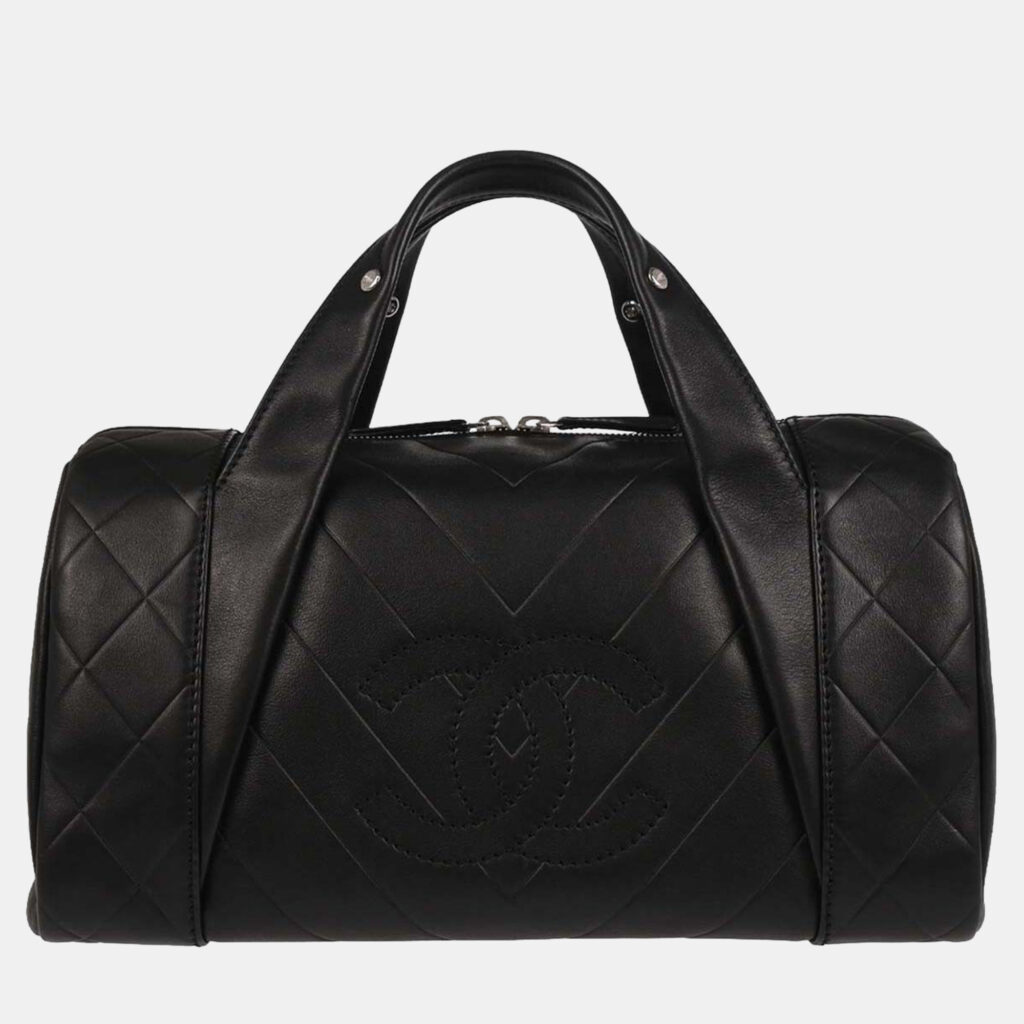 Chanel Chevron Black Lambskin Top Handle Bag