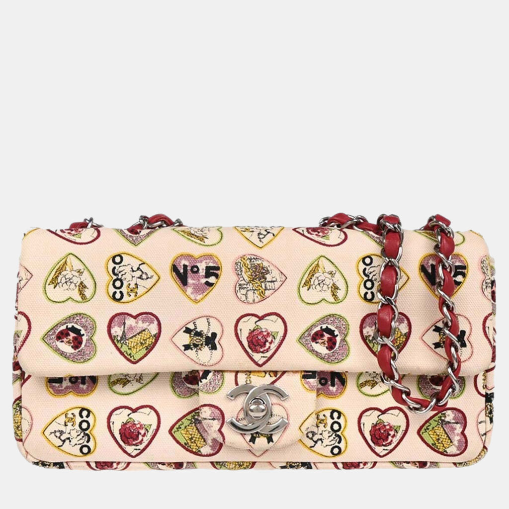 Chanel Pink Canvas Valentine Chain Shoulder Bag Chanel Pink Canvas Valentine Chain Shoulder Bag