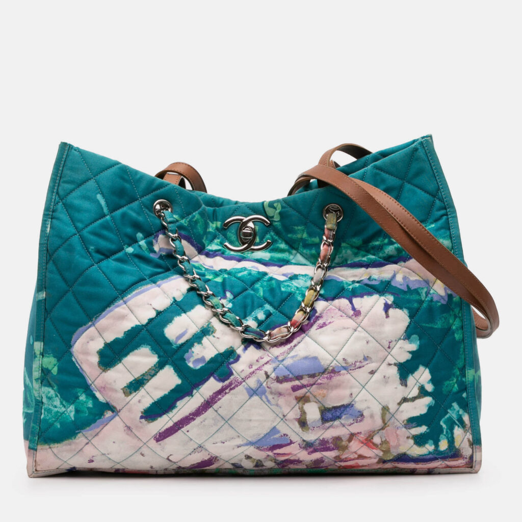 Chanel Blue CC Quilted Nylon Graffiti Watercolour Shopping Tote Chanel Blue CC Quilted Nylon Graffiti Watercolour Shopping Tote