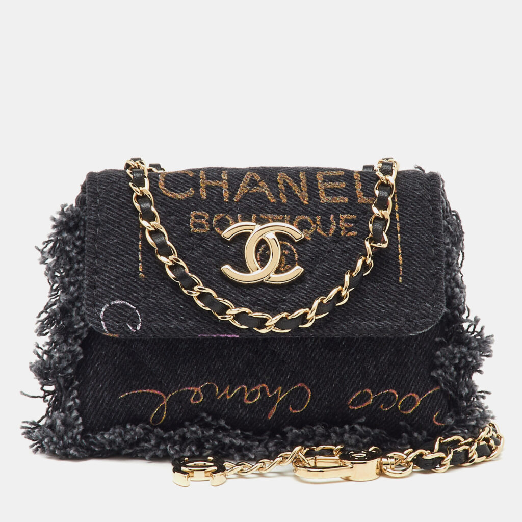Chanel Black Denim Mood Convertible Chain Clutch Chanel Black Denim Mood Convertible Chain Clutch