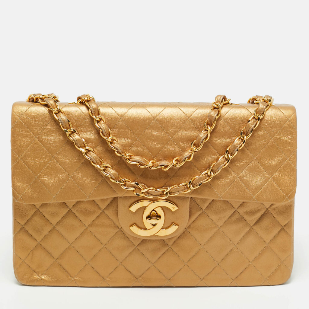Chanel Gold Quilted Leather Vintage Classic Single Flap Bag