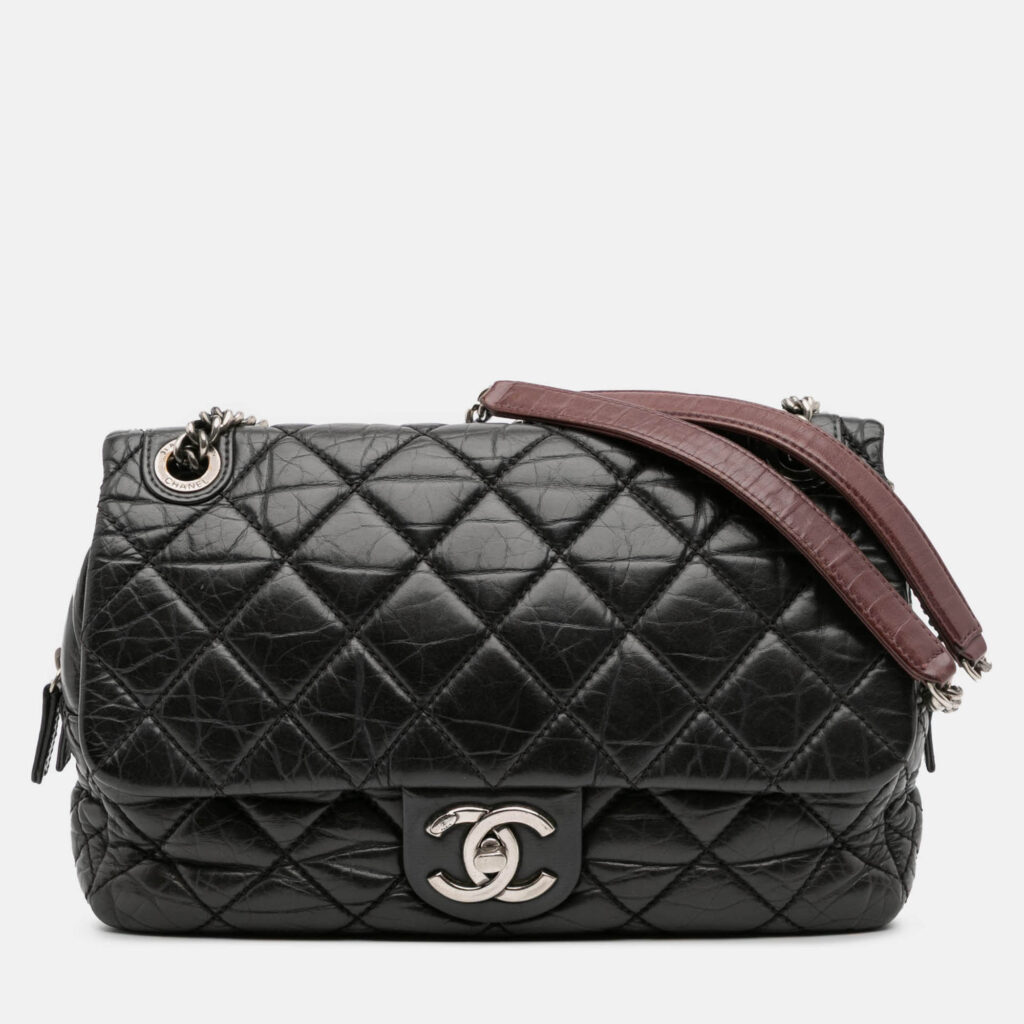 Chanel Black Jumbo Quilted Aged Calfskin Portobello Flap