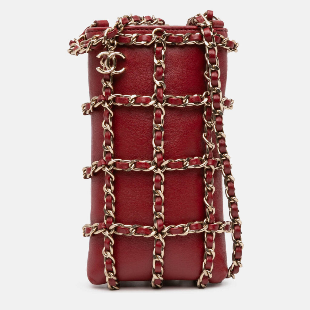 Chanel Red Lambskin Tech Me Out Clutch With Chain Chanel Red Lambskin Tech Me Out Clutch With Chain