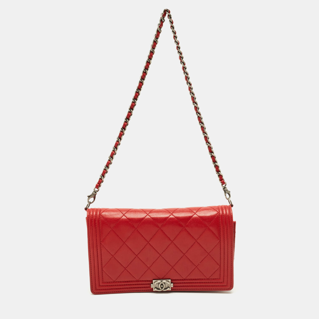 Chanel Red Quilted Leather Boy Flap Wallet On Chain Chanel Red Quilted Leather Boy Flap Wallet On Chain