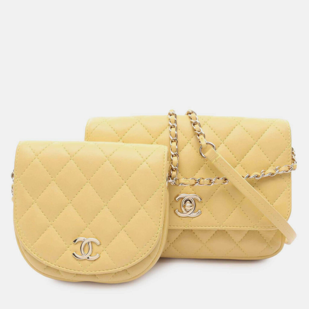 Chanel Yellow Quilted Lambskin Side Packs Flap