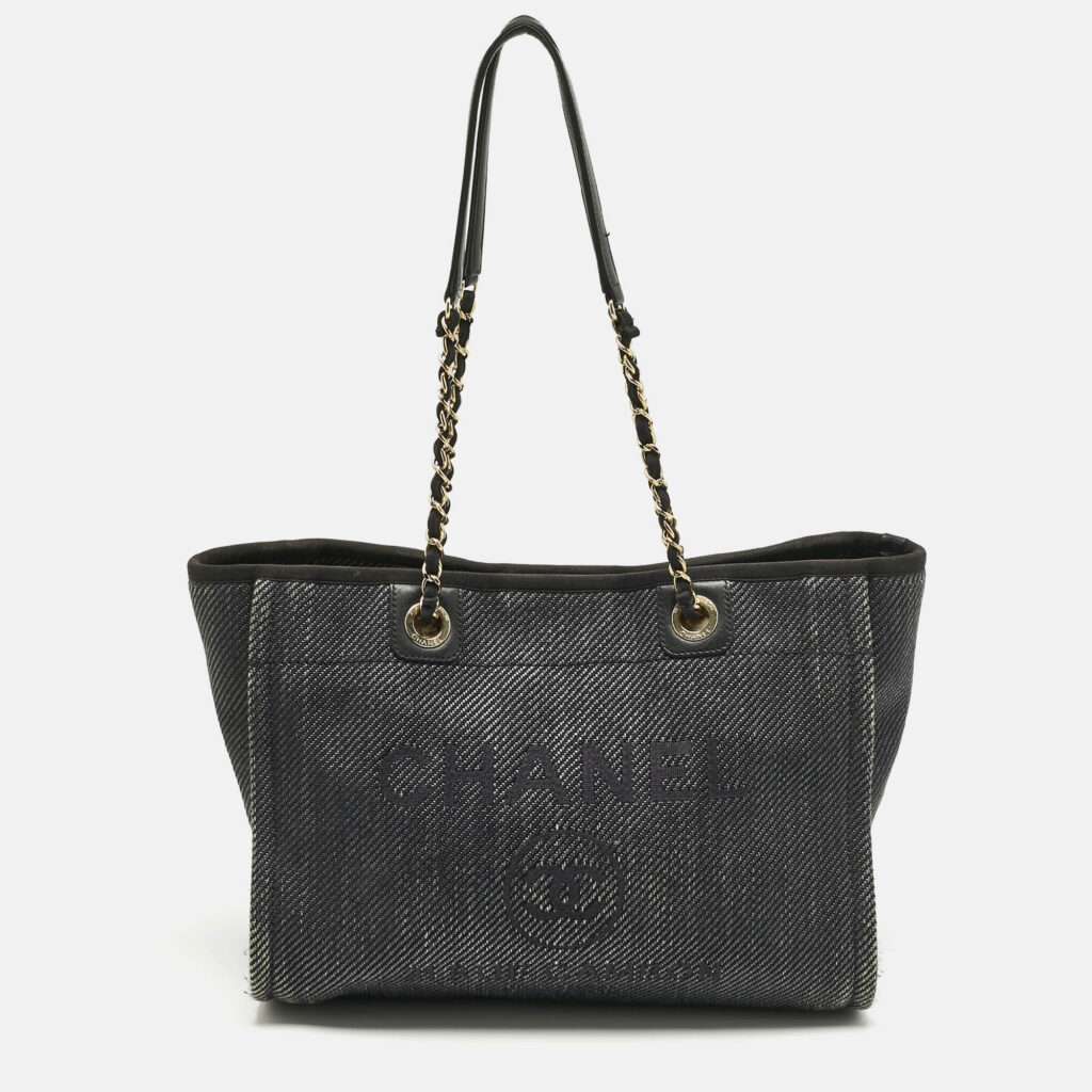Chanel Black Fabric and Straw Medium Deauville Tote Chanel Black Fabric and Straw Medium Deauville Tote