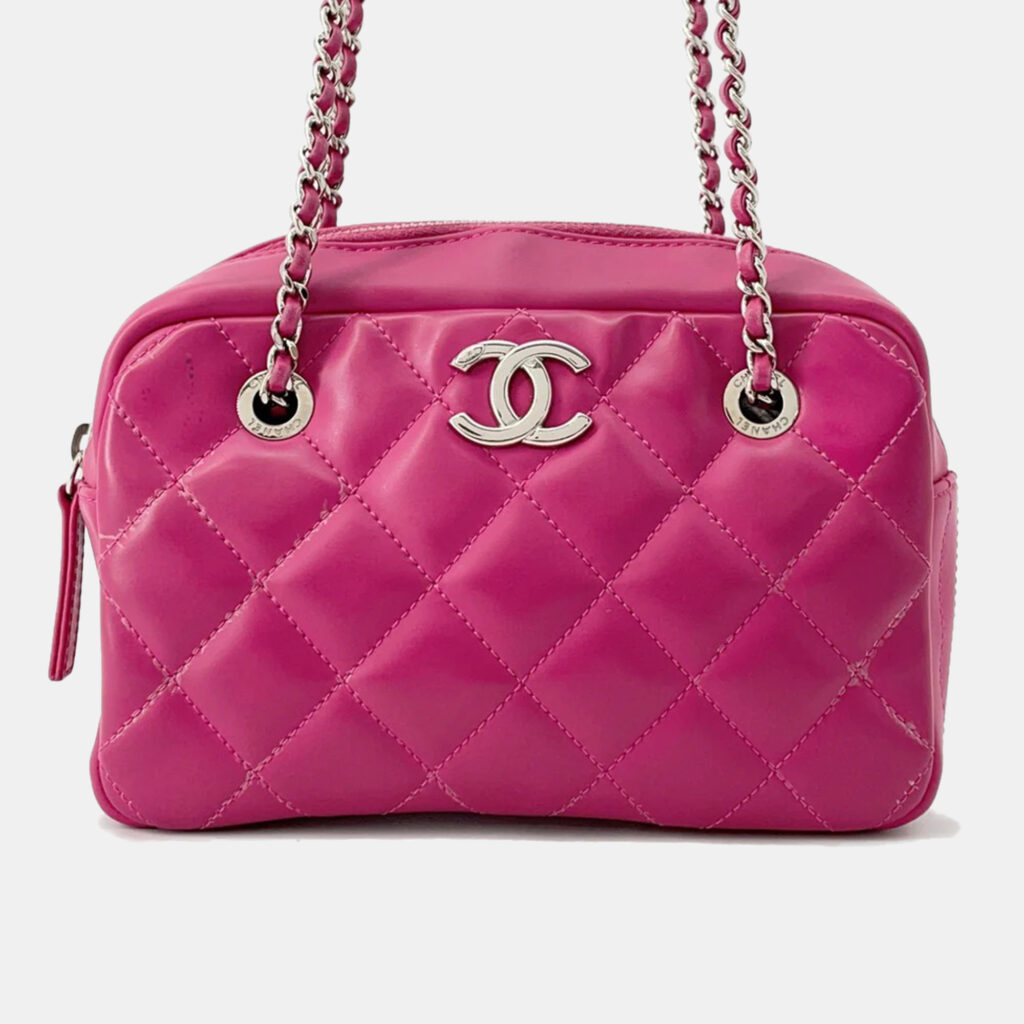 Chanel Cocorain Pink Rubberised Calfskin Chain Shoulder Bag Chanel Cocorain Pink Rubberised Calfskin Chain Shoulder Bag