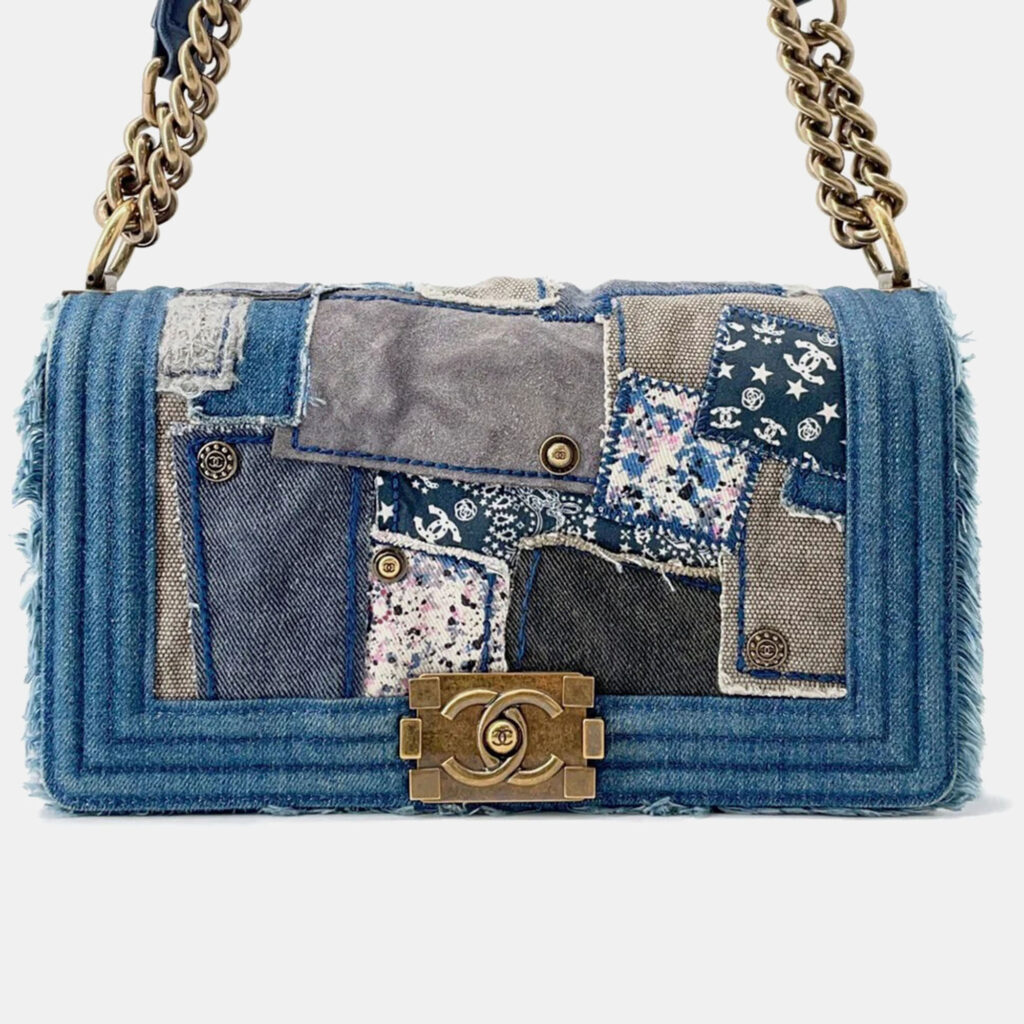 Chanel Boy Patchwork Blue Denim Chain Shoulder Bag