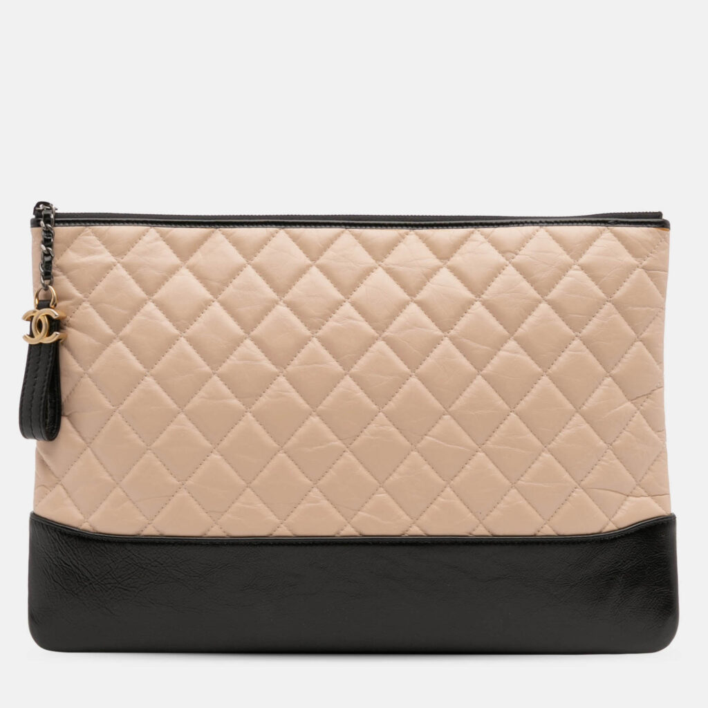 Chanel Beige Large Aged Calfskin Gabrielle O Case Clutch