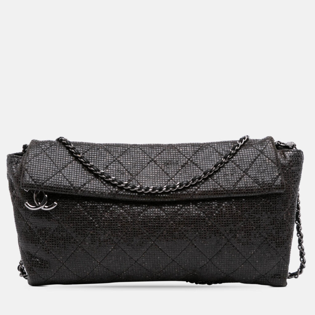 Chanel Black Quilted Laminated Fabric Chain Evening Crossbody Bag