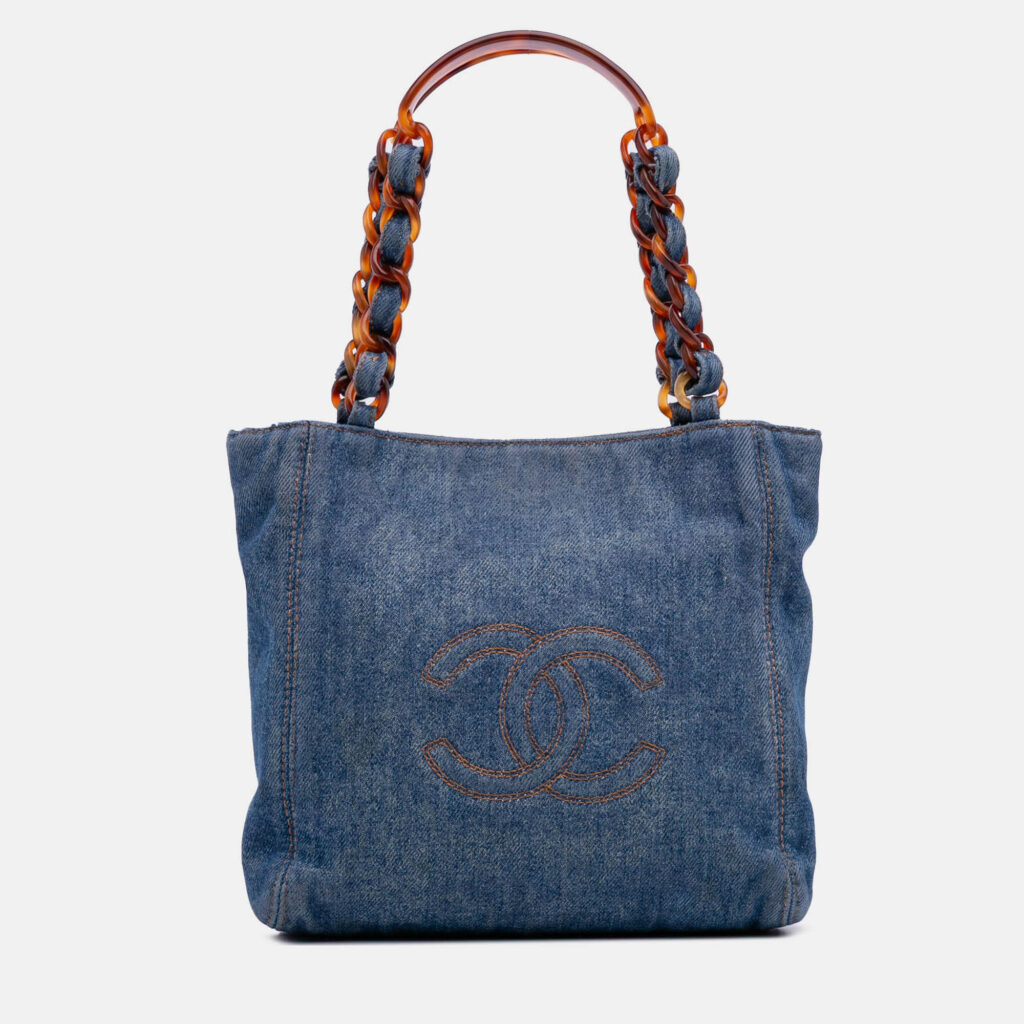 Chanel Blue Small CC Stitched Denim Tote Chanel Blue Small CC Stitched Denim Tote