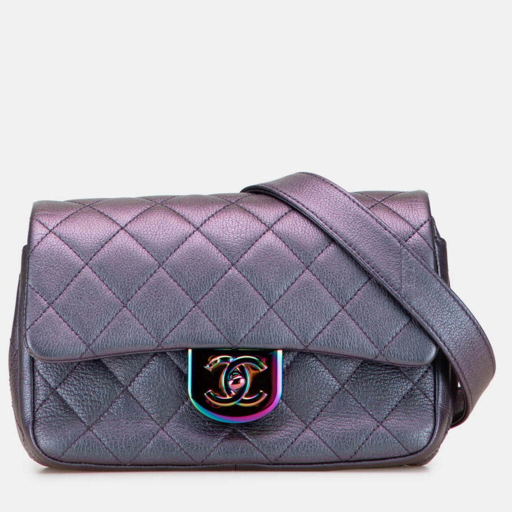 Chanel Purple Small Iridescent Goatskin Double Carry Waist Chain Flap Chanel Purple Small Iridescent Goatskin Double Carry Waist Chain Flap
