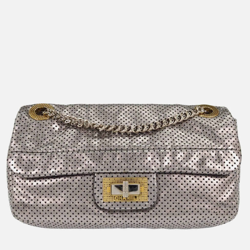 luxury-women-chanel-used-handbags-p1209907-006-1.jpeg Chanel Silver Perforated Mademoiselle Lock Single Flap Shoulder Bag