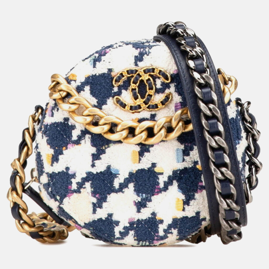 Chanel 19 Coco Mark Chain Shoulder Bag Handbag Ap0945 White Navy Multicolor Tweed Leather Chanel 19 Coco Mark Chain Shoulder Bag Handbag Ap0945 White Navy Multicolor Tweed Leather