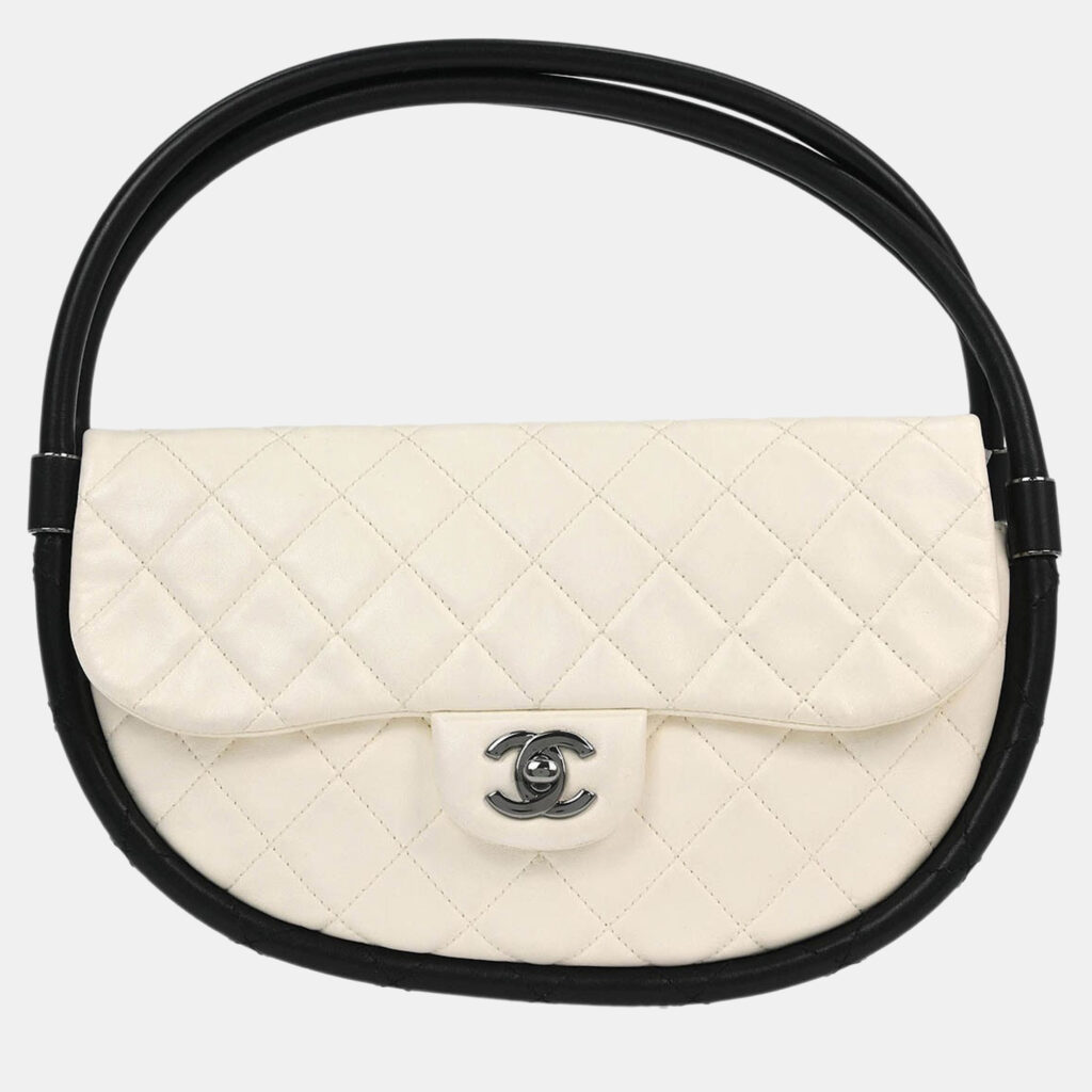 Chanel White Lambskin Hula Hoop Medium Handbag