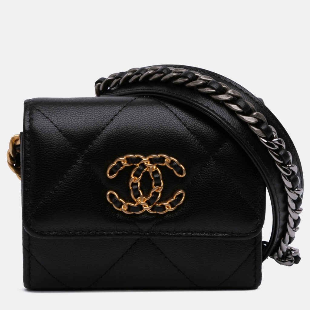 Chanel Black Lambskin 19 Flap Coin Purse With Chain Chanel Black Lambskin 19 Flap Coin Purse With Chain