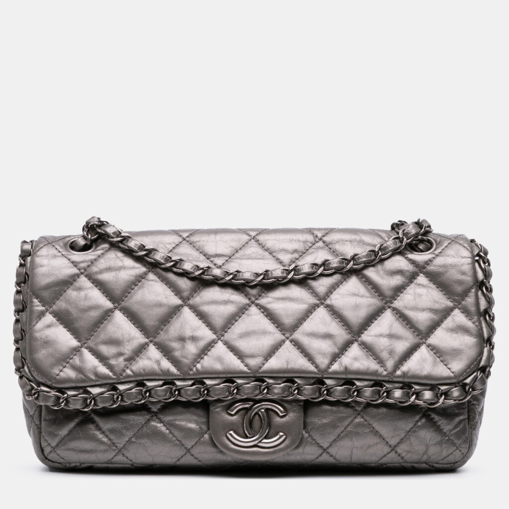 Chanel Grey Medium Quilted Metallic Aged Calfskin Chain Me Flap Chanel Grey Medium Quilted Metallic Aged Calfskin Chain Me Flap