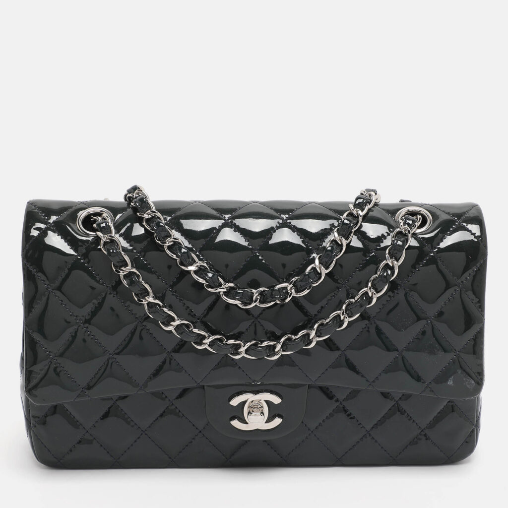 Chanel Green Quilted Patent Leather Medium Classic Double Flap Bag Chanel Green Quilted Patent Leather Medium Classic Double Flap Bag