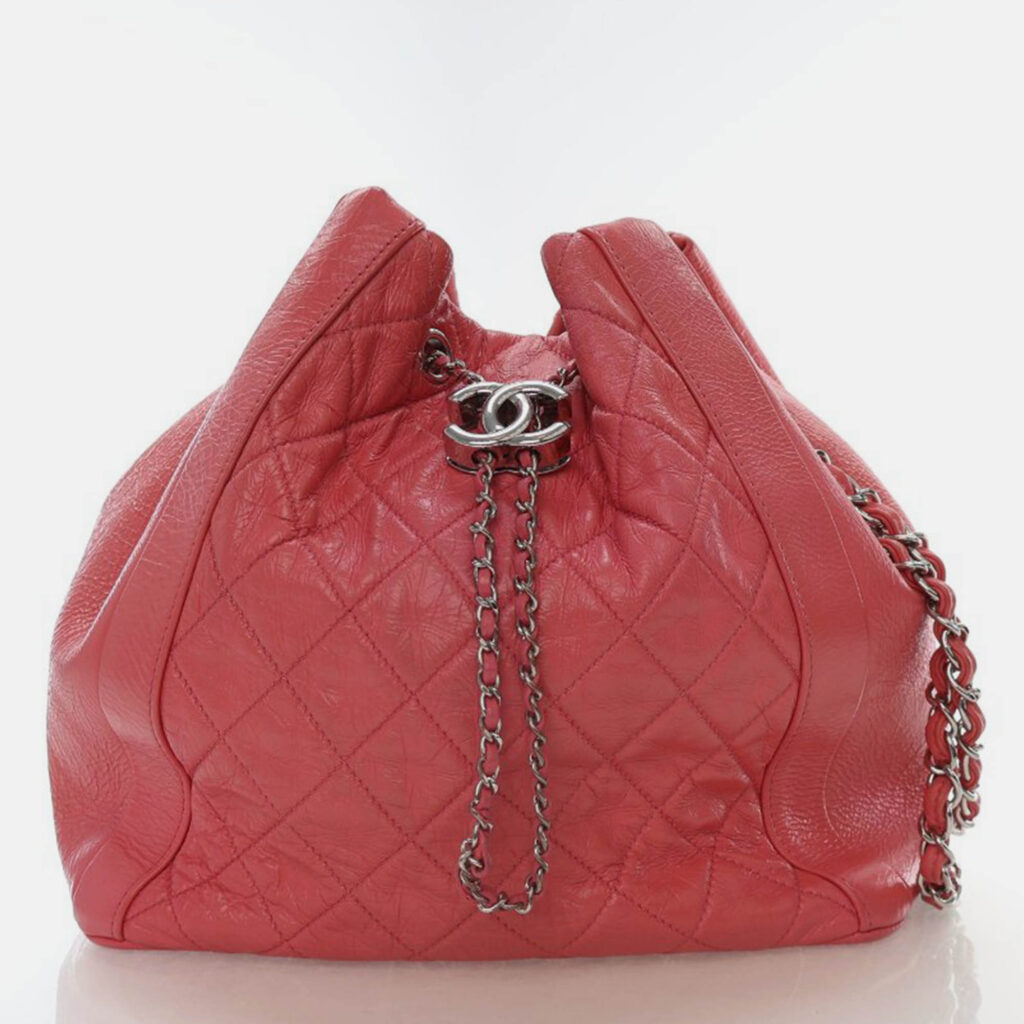 Chanel Vintage Pink Shiny Calfskin Drawstring Bucket Bag Chanel Vintage Pink Shiny Calfskin Drawstring Bucket Bag