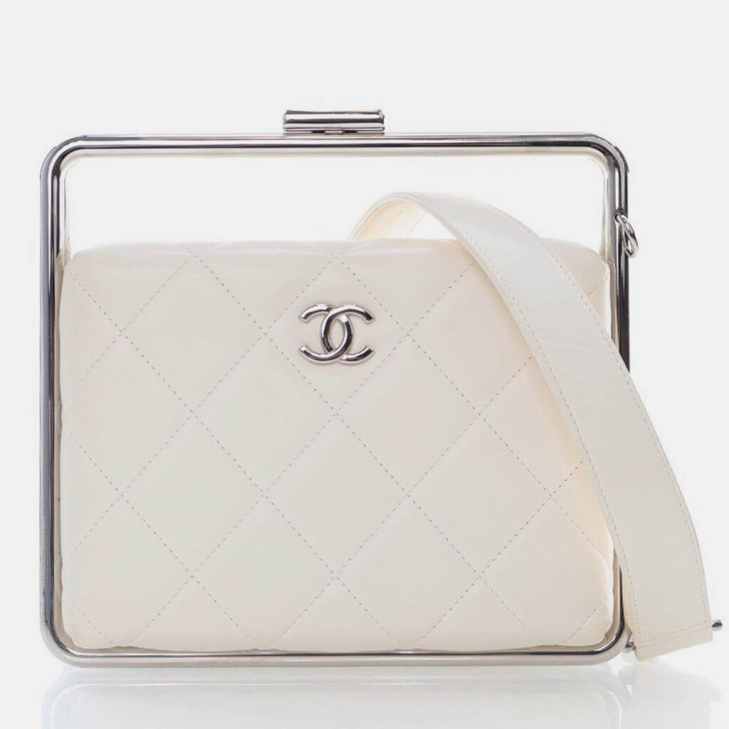 Chanel White Lambskin Metal Bar Flap Bag Chanel White Lambskin Metal Bar Flap Bag