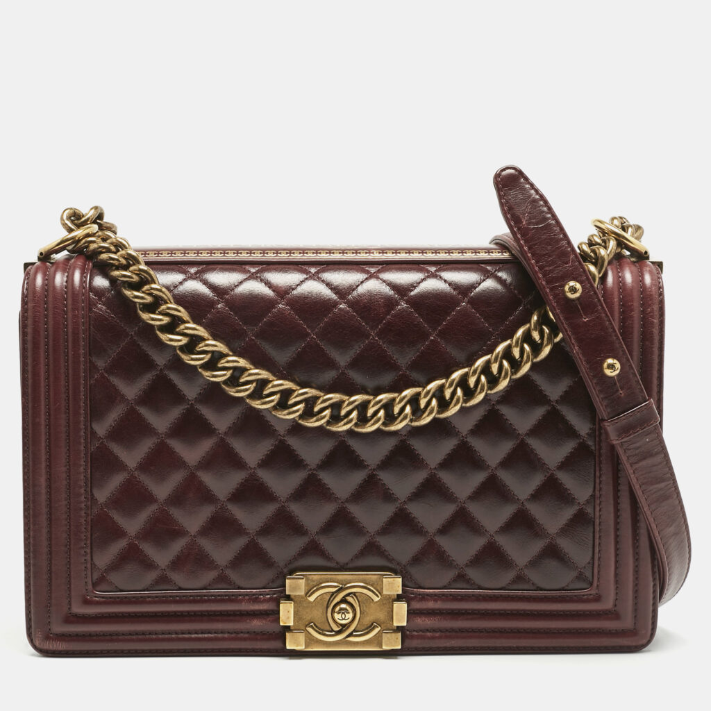 Chanel Navy Burgundy Quilted Leather New Medium Boy Paris- Salzburg Flap Bag Chanel Navy Burgundy Quilted Leather New Medium Boy Paris- Salzburg Flap Bag