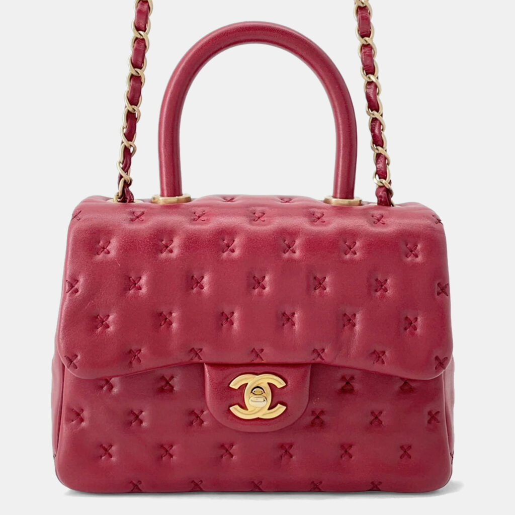 Chanel Coco Handle 2Way Handbag Red Lambskin Size Small