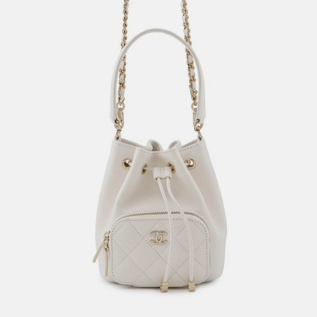 Chanel Matelasse White Caviar Leather Mini 2 Way Chain Bucket Chanel Matelasse White Caviar Leather Mini 2 Way Chain Bucket