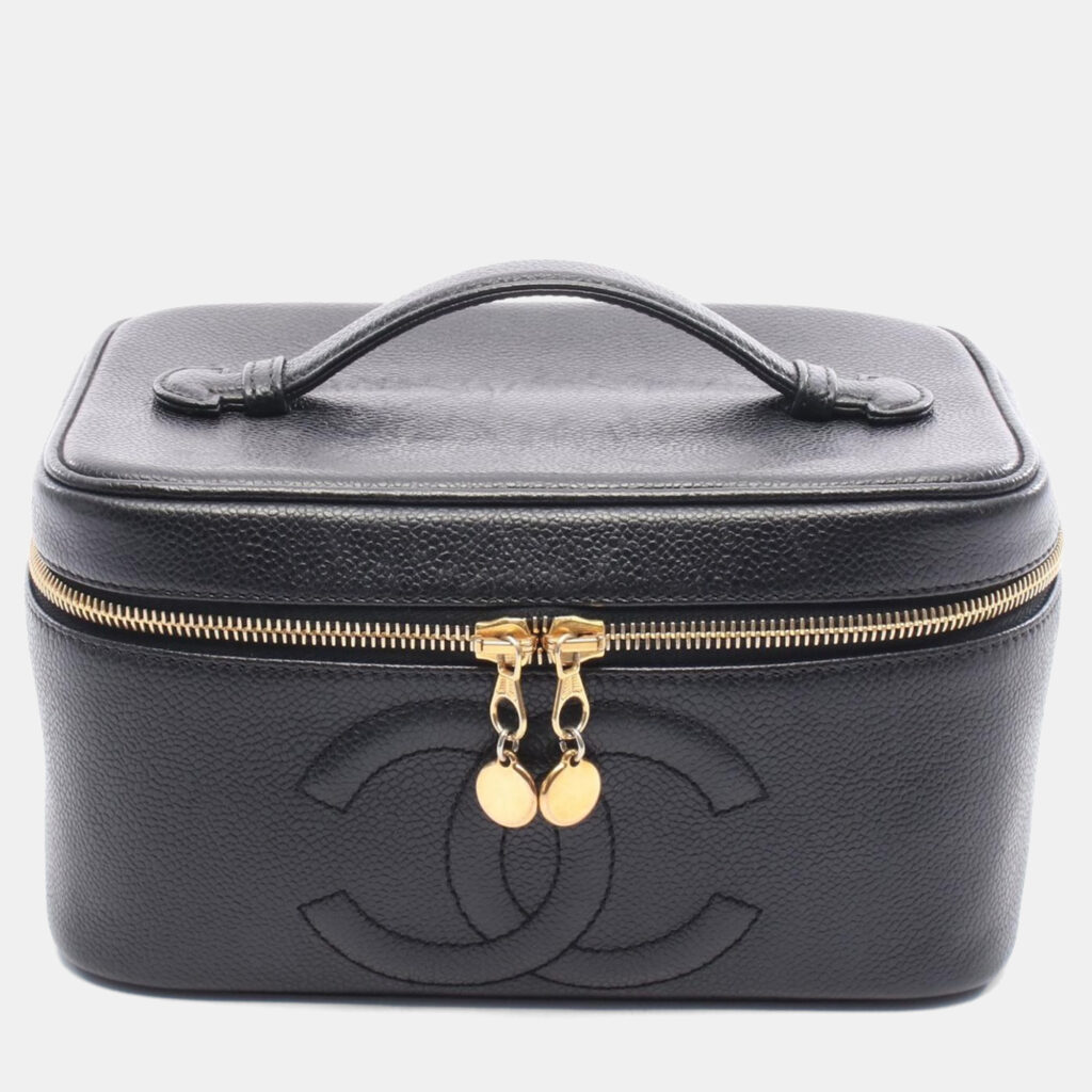 Chanel Vanity Case Black Leather Top Handle Bag