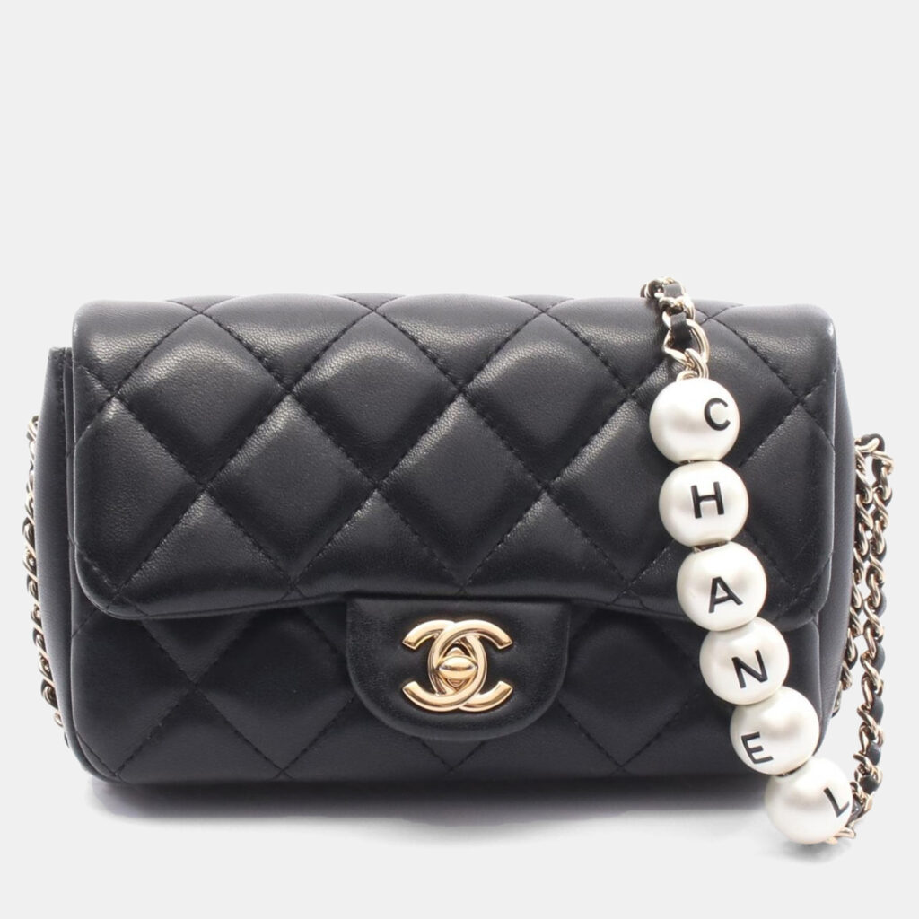 Chanel Matelasse Small Flap Shoulder Bag Lamb Leather Black Chanel Matelasse Small Flap Shoulder Bag Lamb Leather Black