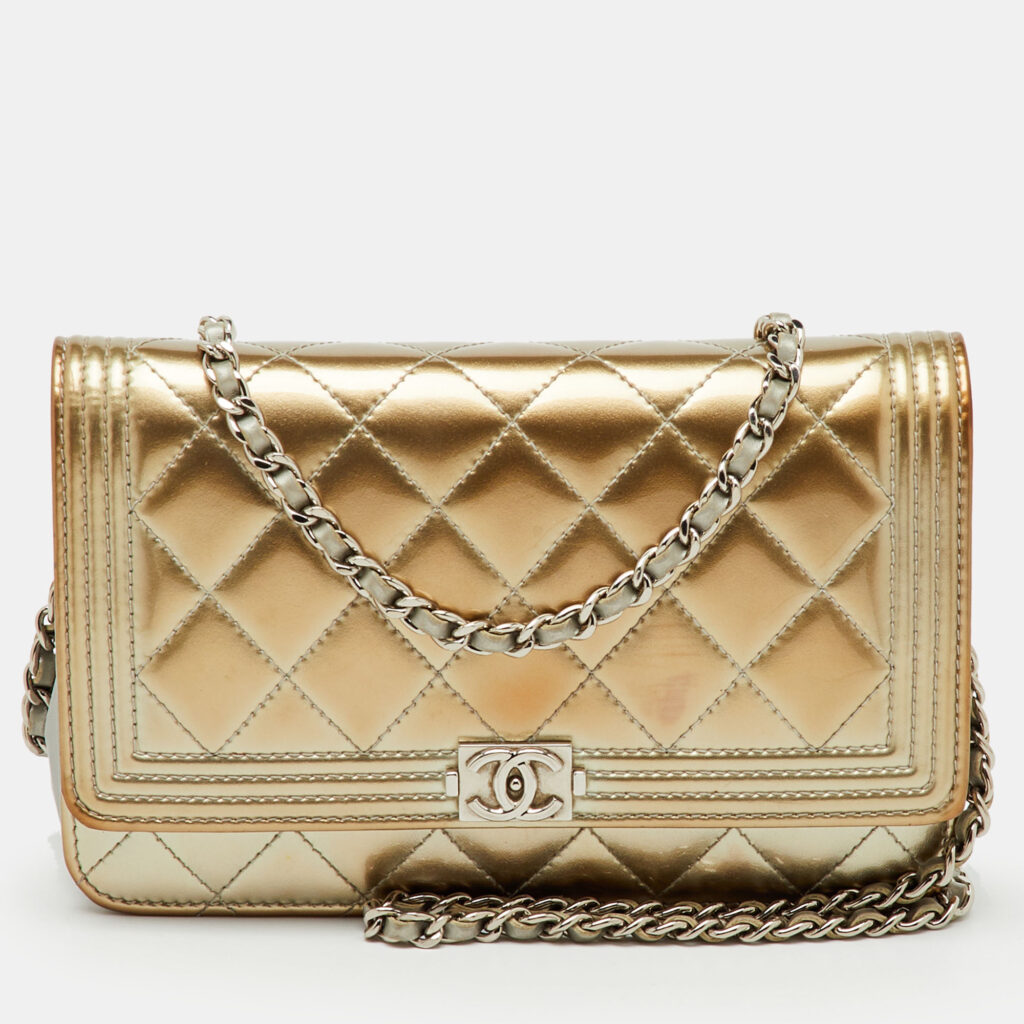 Chanel Metallic Grey Quilted Patent Leather Classic Boy WOC Bag Chanel Metallic Grey Quilted Patent Leather Classic Boy WOC Bag