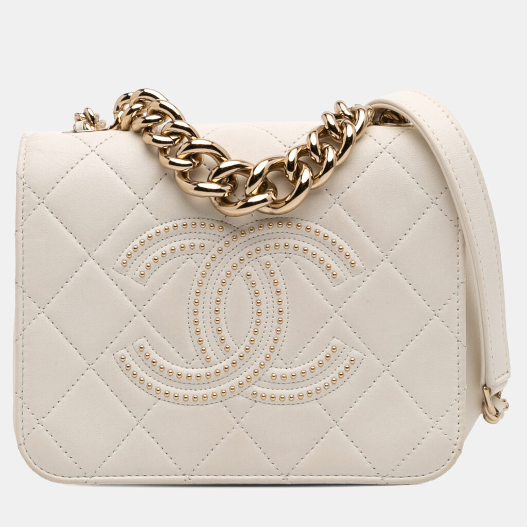 Chanel White Quilted Lambskin Studded Beauty Begins Flap Chanel White Quilted Lambskin Studded Beauty Begins Flap