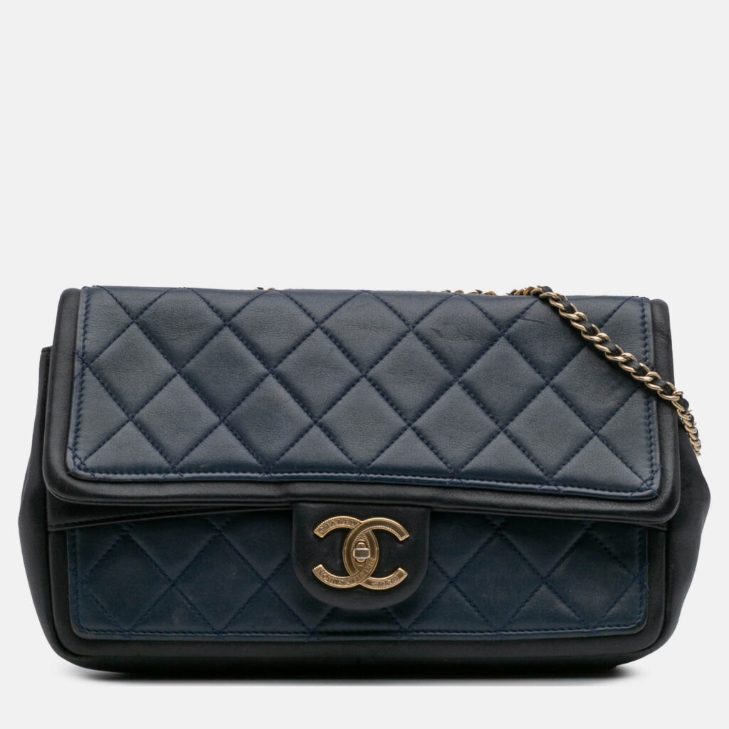 Chanel Blue Medium Bicolor Calfskin Graphic Flap Chanel Blue Medium Bicolor Calfskin Graphic Flap