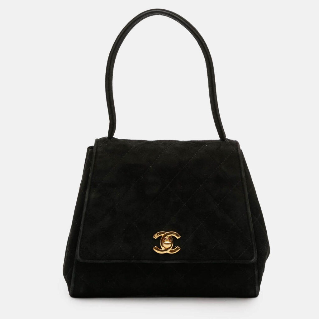 Chanel Black CC Quilted Velvet Flap