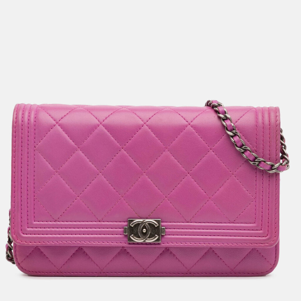 Chanel Purple Lambskin Boy Wallet on Chain