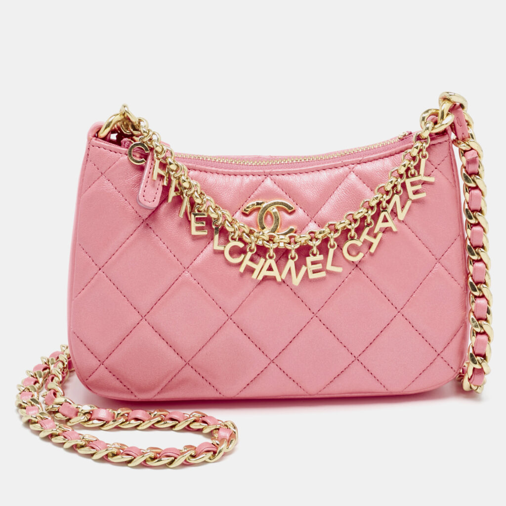 Chanel Metallic Pink Quilted Leather Charms Hobo Chanel Metallic Pink Quilted Leather Charms Hobo