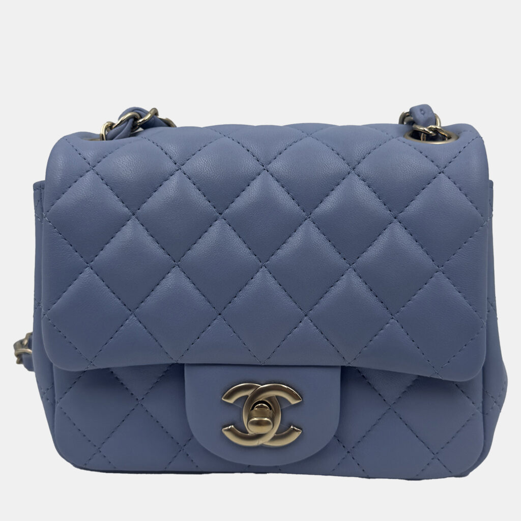 Chanel Blue Leather Mini Square Classic Single Flap