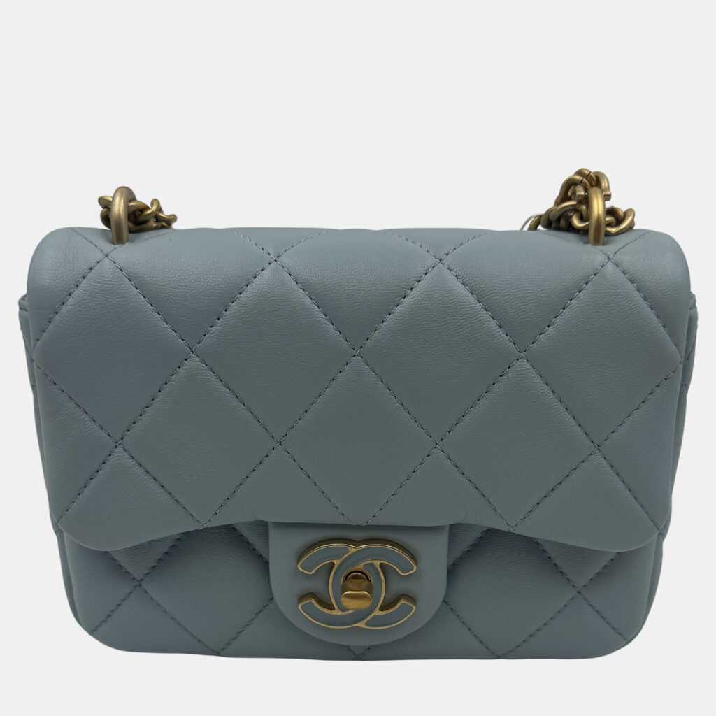 Chanel Blue Leather Mini Square Classic Single Flap Bag
