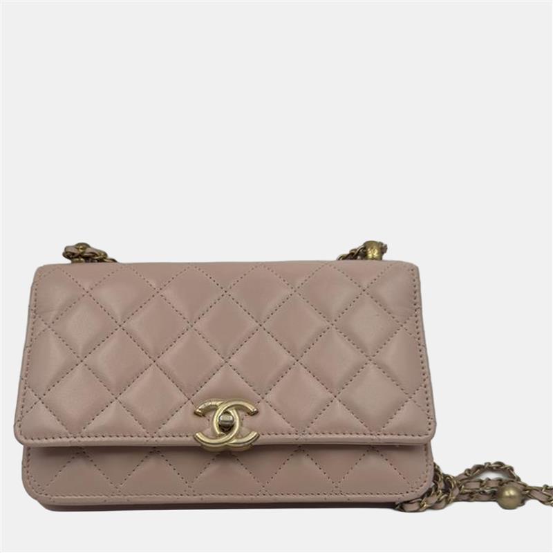 Chanel Beige Quilted Leather CC Wallet on Chain Bag Chanel Beige Quilted Leather CC Wallet on Chain Bag