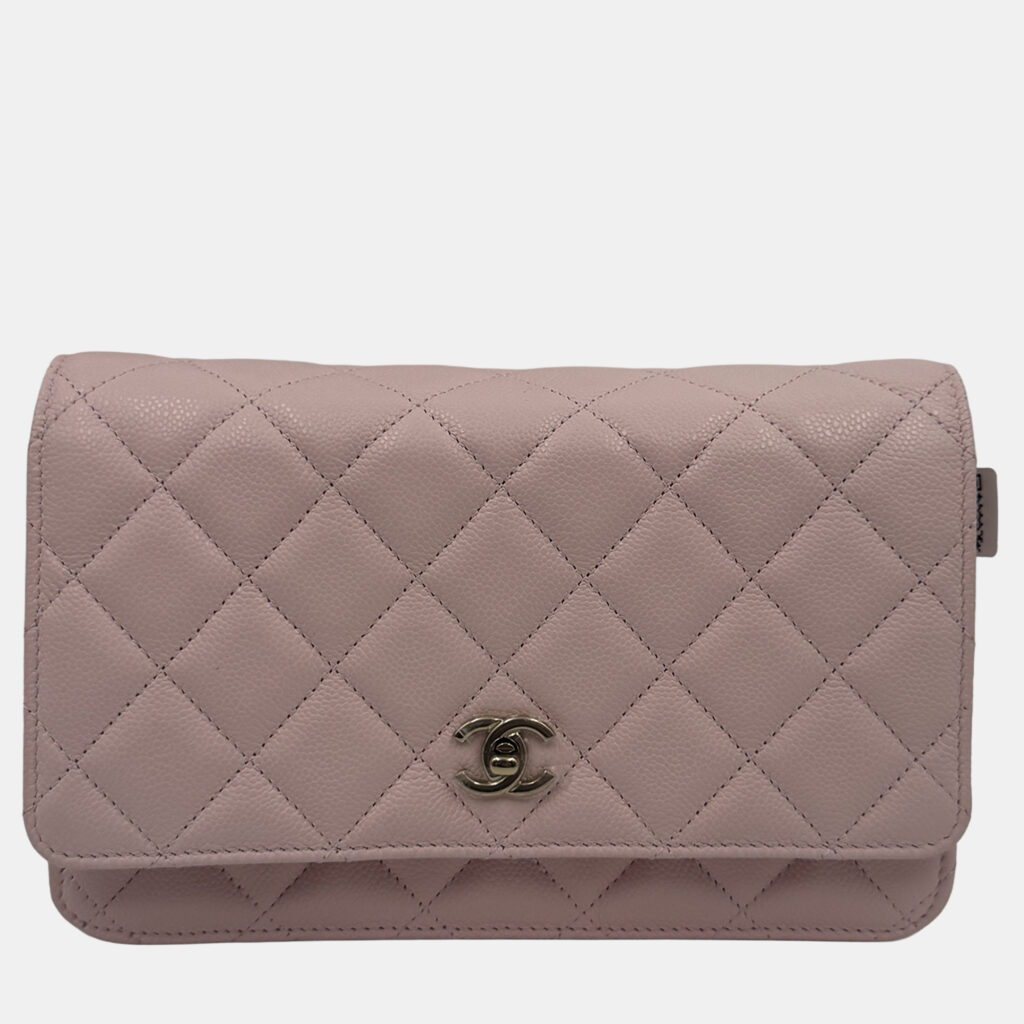 Chanel Light Pink Quilted Caviar Leather CC Wallet on Chain Chanel Light Pink Quilted Caviar Leather CC Wallet on Chain