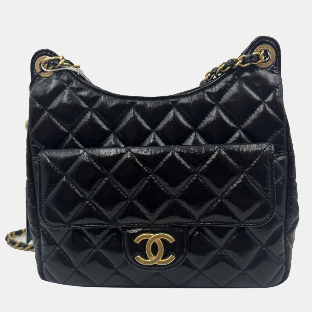 Chanel Wavy CC Hobo Black Crossbody Bag