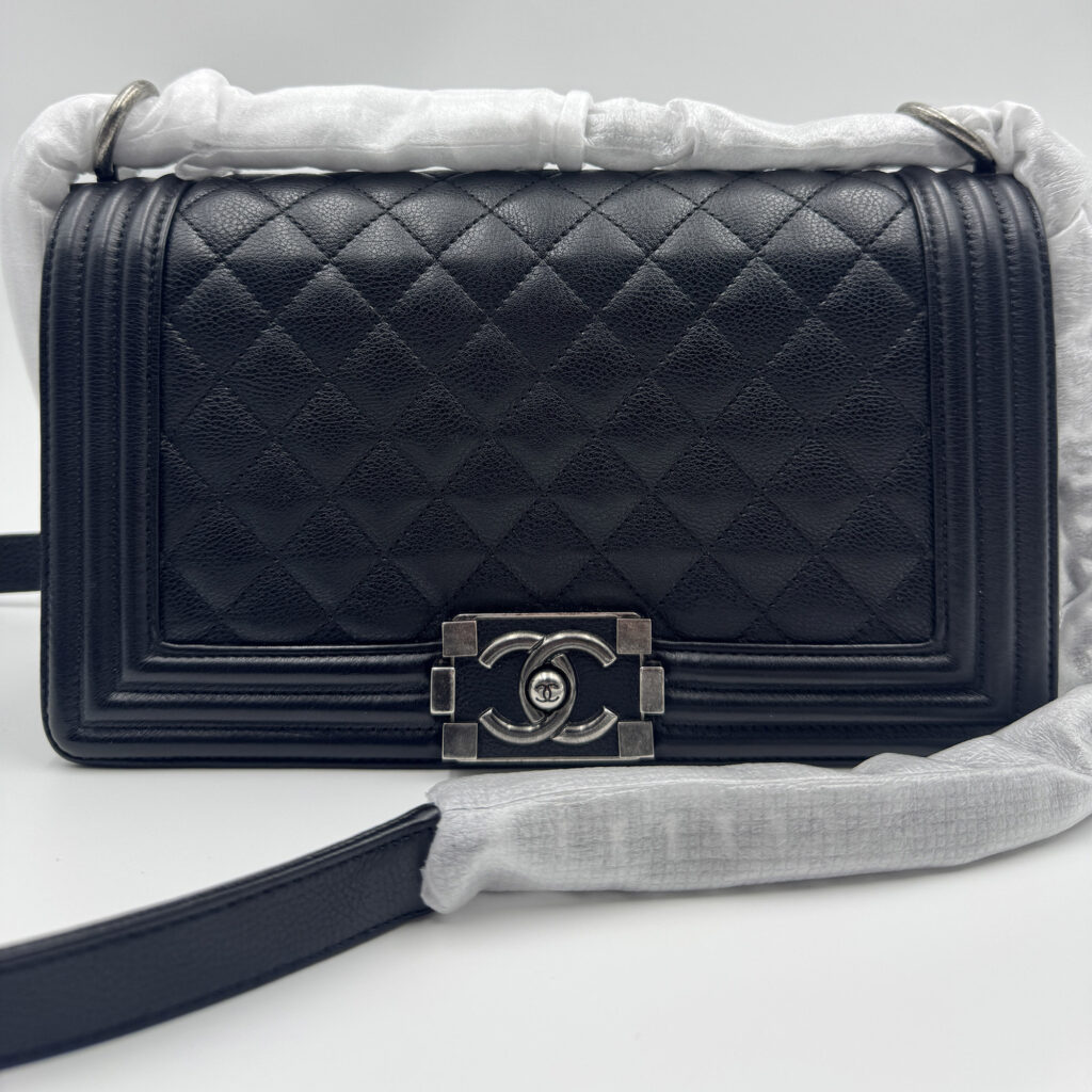 Chanel black Quilted Caviar Leather Medium Boy Bag