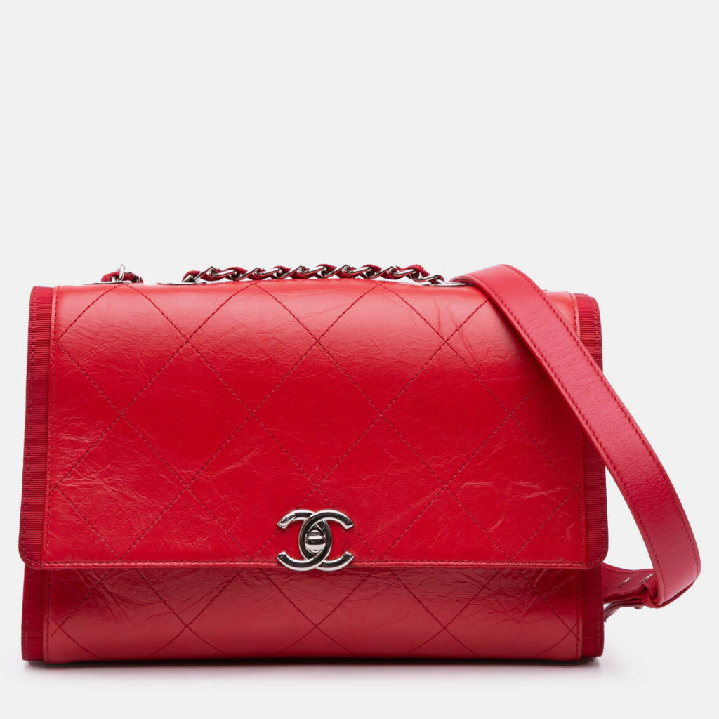 Chanel Red CC Quilted Crumpled Calfskin and Grosgrain Flap Chanel Red CC Quilted Crumpled Calfskin and Grosgrain Flap