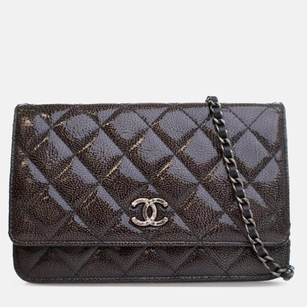 Chanel Brown CC Quilted Shiny Crumpled Calfskin Wallet on Chain Chanel Brown CC Quilted Shiny Crumpled Calfskin Wallet on Chain