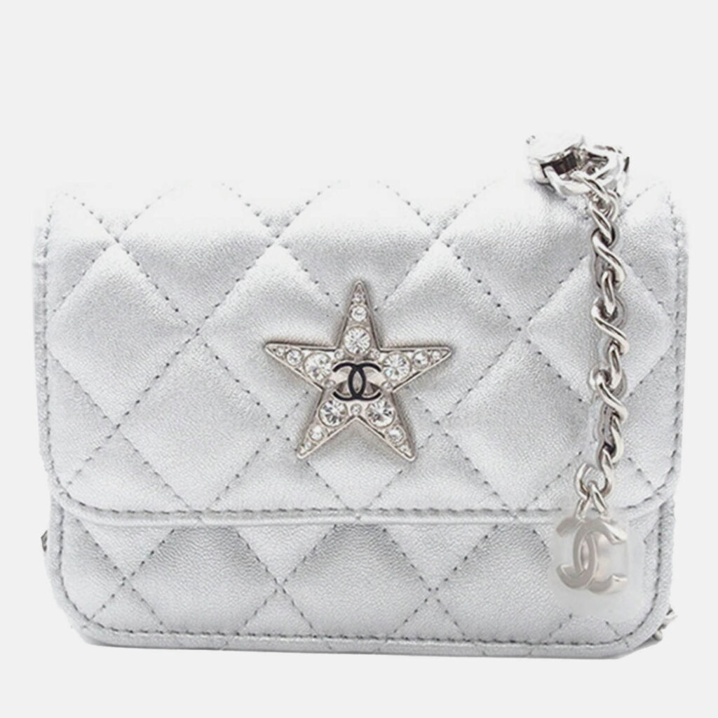 Chanel Silver Quilted Metallic Lambskin Crystal Star Chain Flap Chanel Silver Quilted Metallic Lambskin Crystal Star Chain Flap