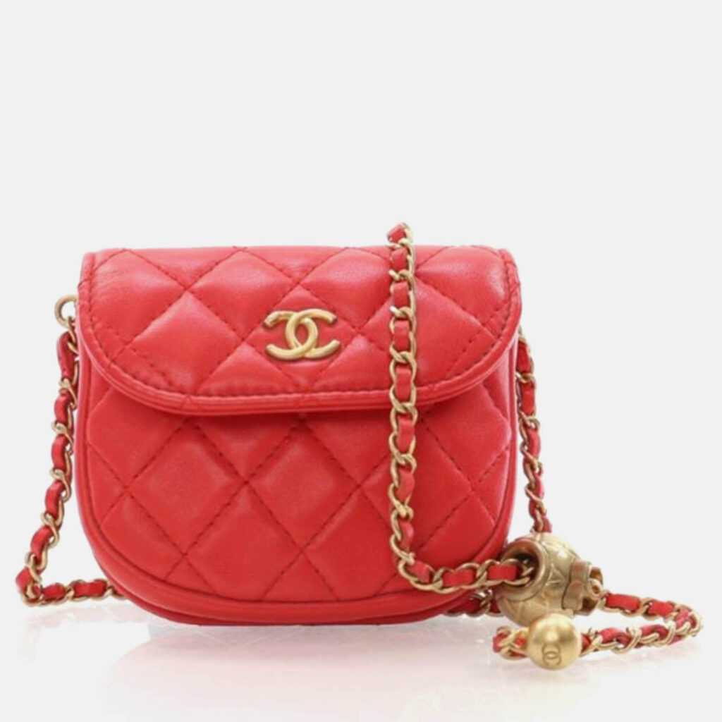 Chanel Mini Red Lambskin Pearl Crush Waist Bag Chanel Mini Red Lambskin Pearl Crush Waist Bag