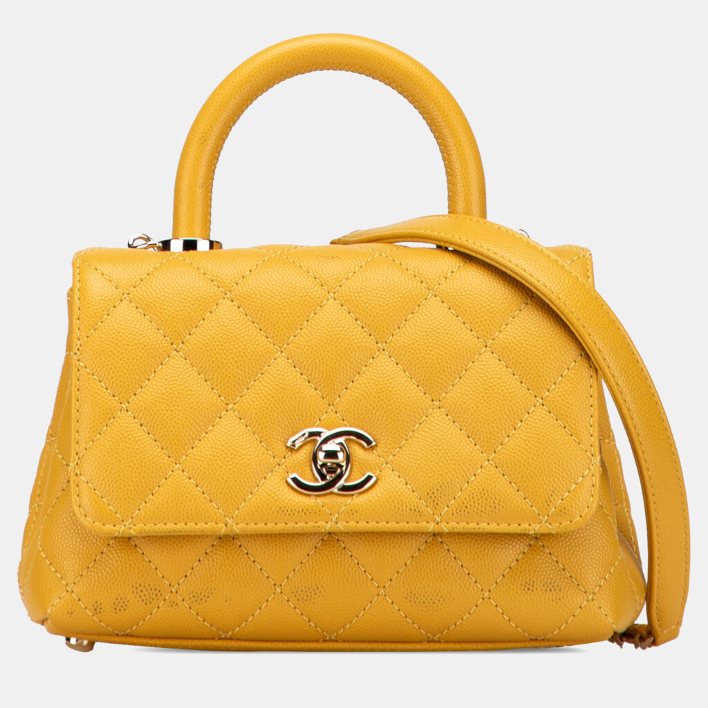 Chanel Yellow Extra Mini Quilted Caviar Coco Top Handle Bag Chanel Yellow Extra Mini Quilted Caviar Coco Top Handle Bag